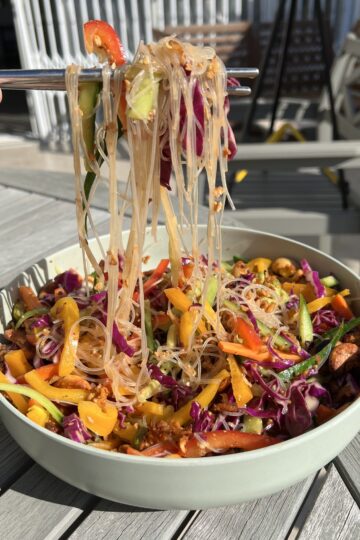 Crunchy Rainbow Thai Salad - long noodles