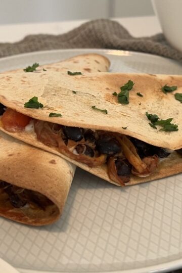 vegan shredded beef tacos - close