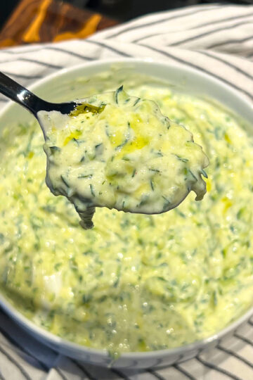 vegan tzatziki spoon and bowl