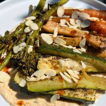 Roasted Veggies Over Tofu & Bean Purée