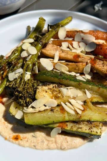 Roasted Veggies Over Tofu & Bean Purée