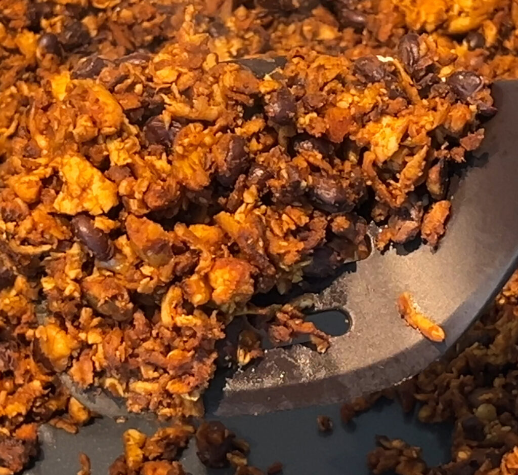 Keep stir-frying until the mixture browns and thickens