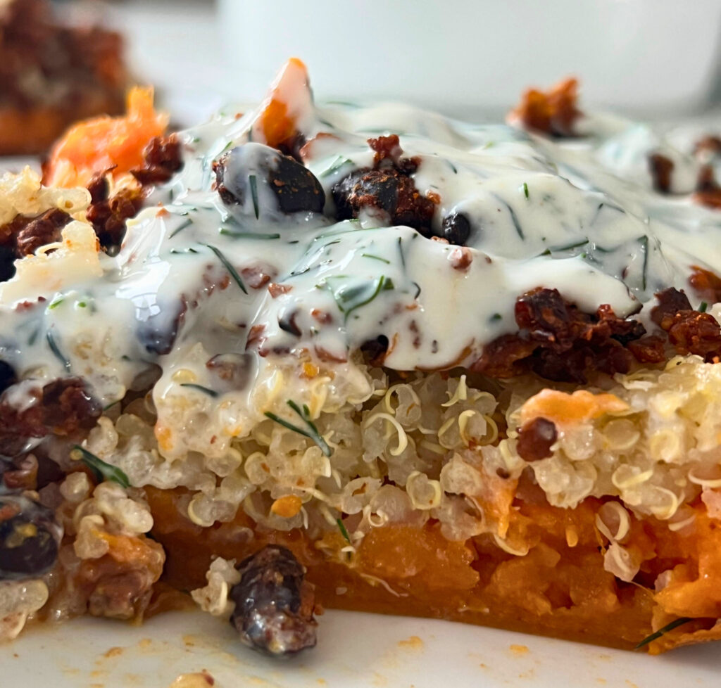 BBQ Shredded Tofu with Black Beans, quinoa and sweet potato - inside