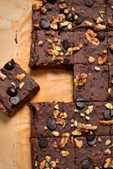 fudgy red bean brownies on a cutting board