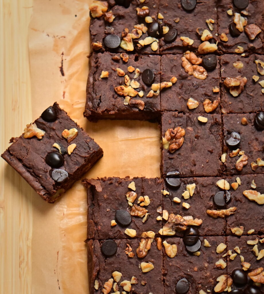 fudgy red bean brownies on a cutting board