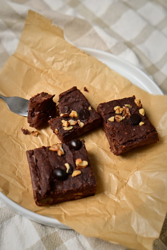 fudgy red bean brownies on a fork