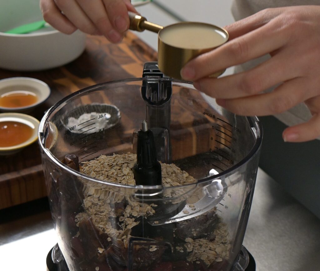blend beans, dates, oats and plant milk