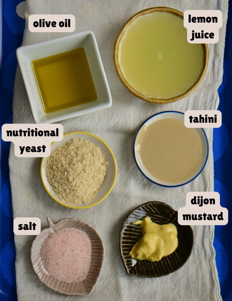 Ingredients for the dressing of the kale and roasted pumpkin salad