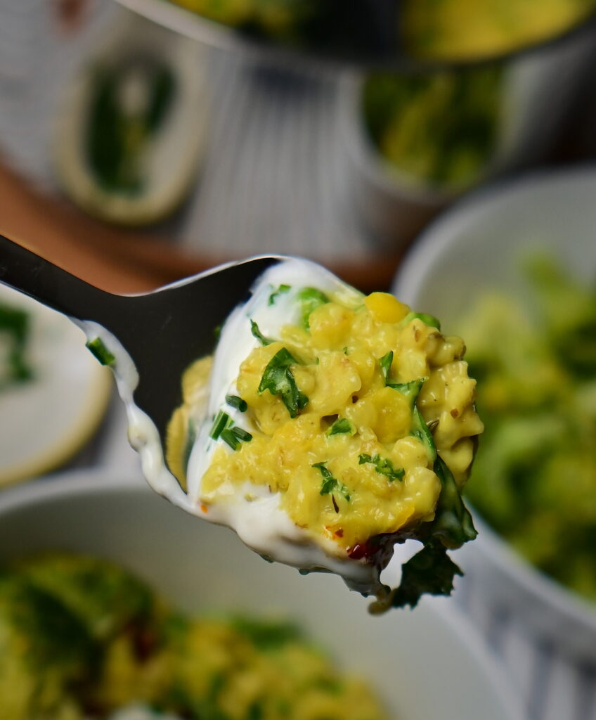 A spoon with Savory “Cheesy” Oatmeal