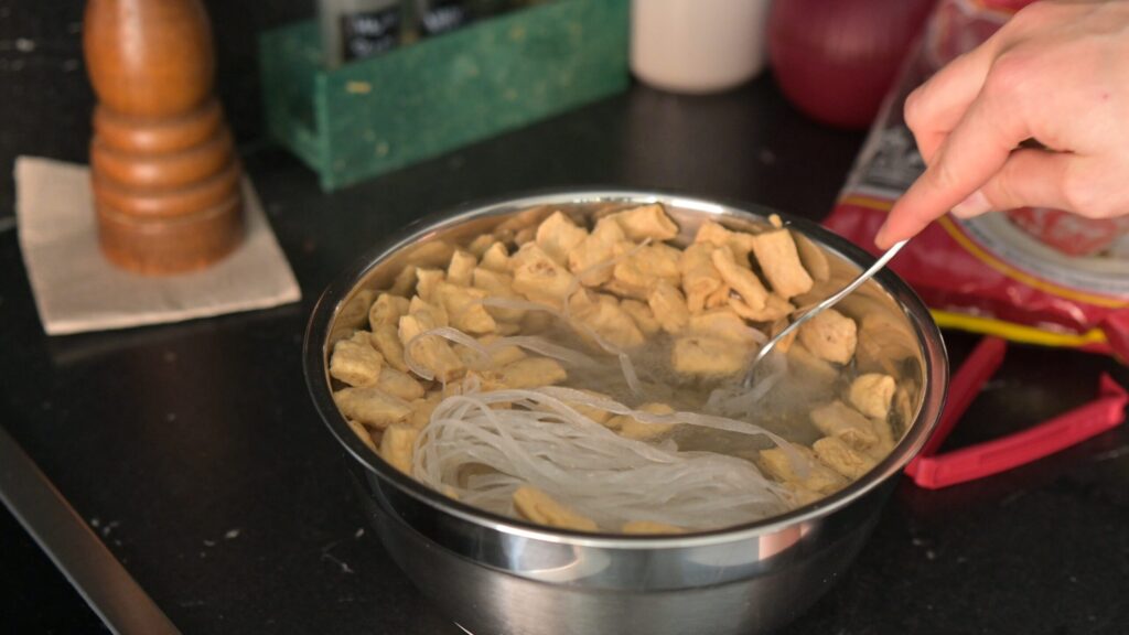 Soak the noodles and protein