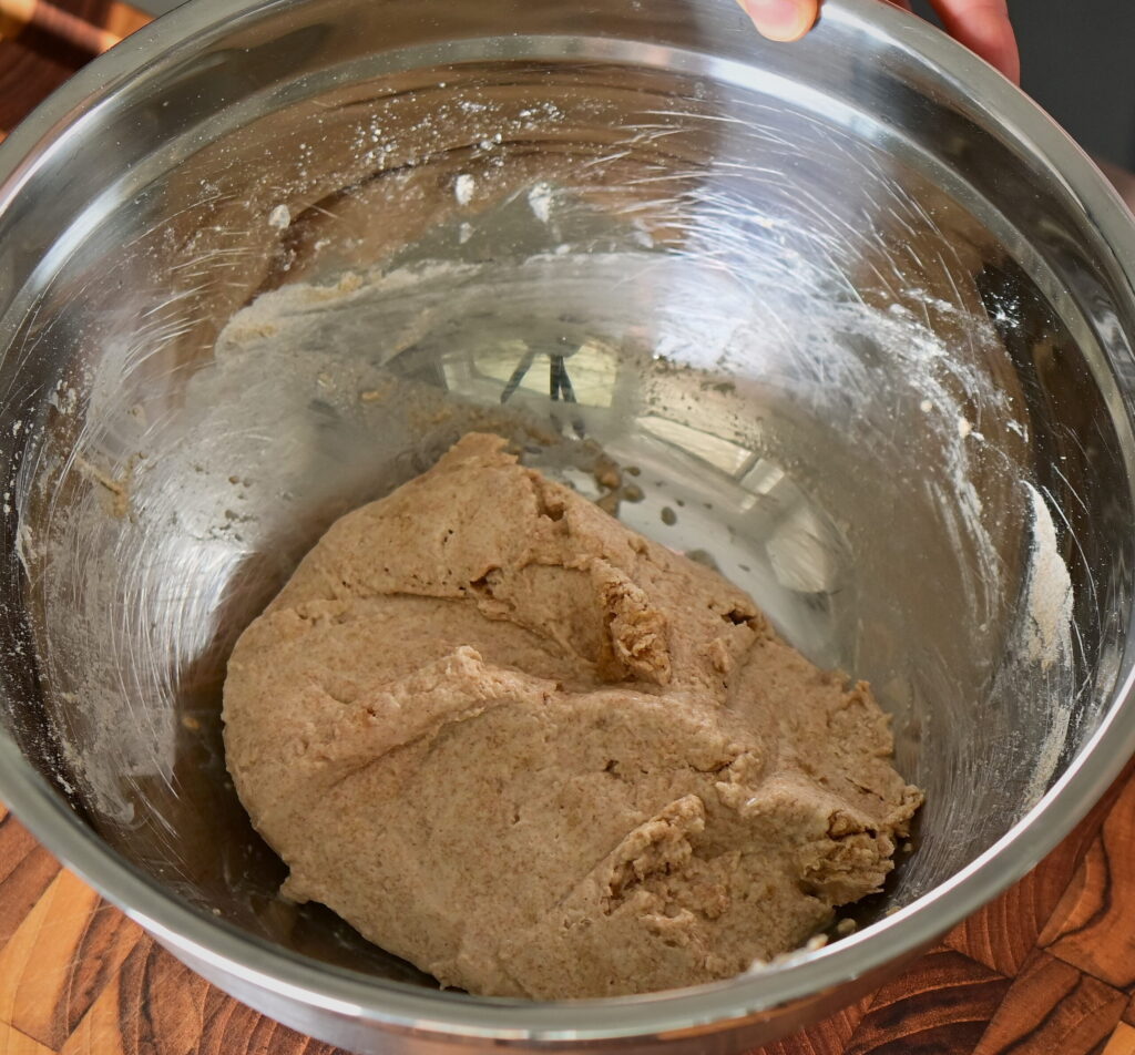 Mix until the ingredients come together into a rough ball of dough.
