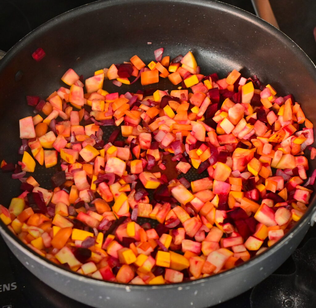 Cook the root vegetables