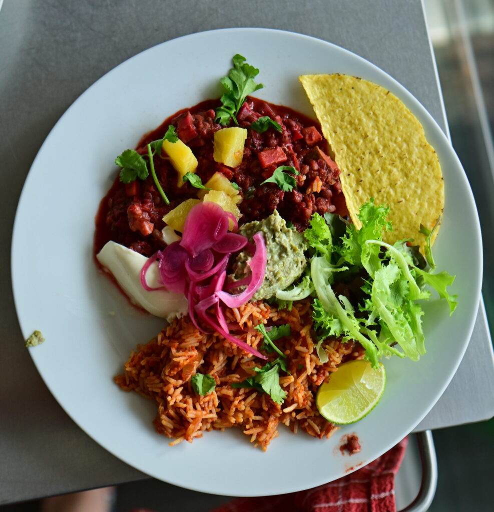 a mexican plate with Veggie-Packed Vegan Mince